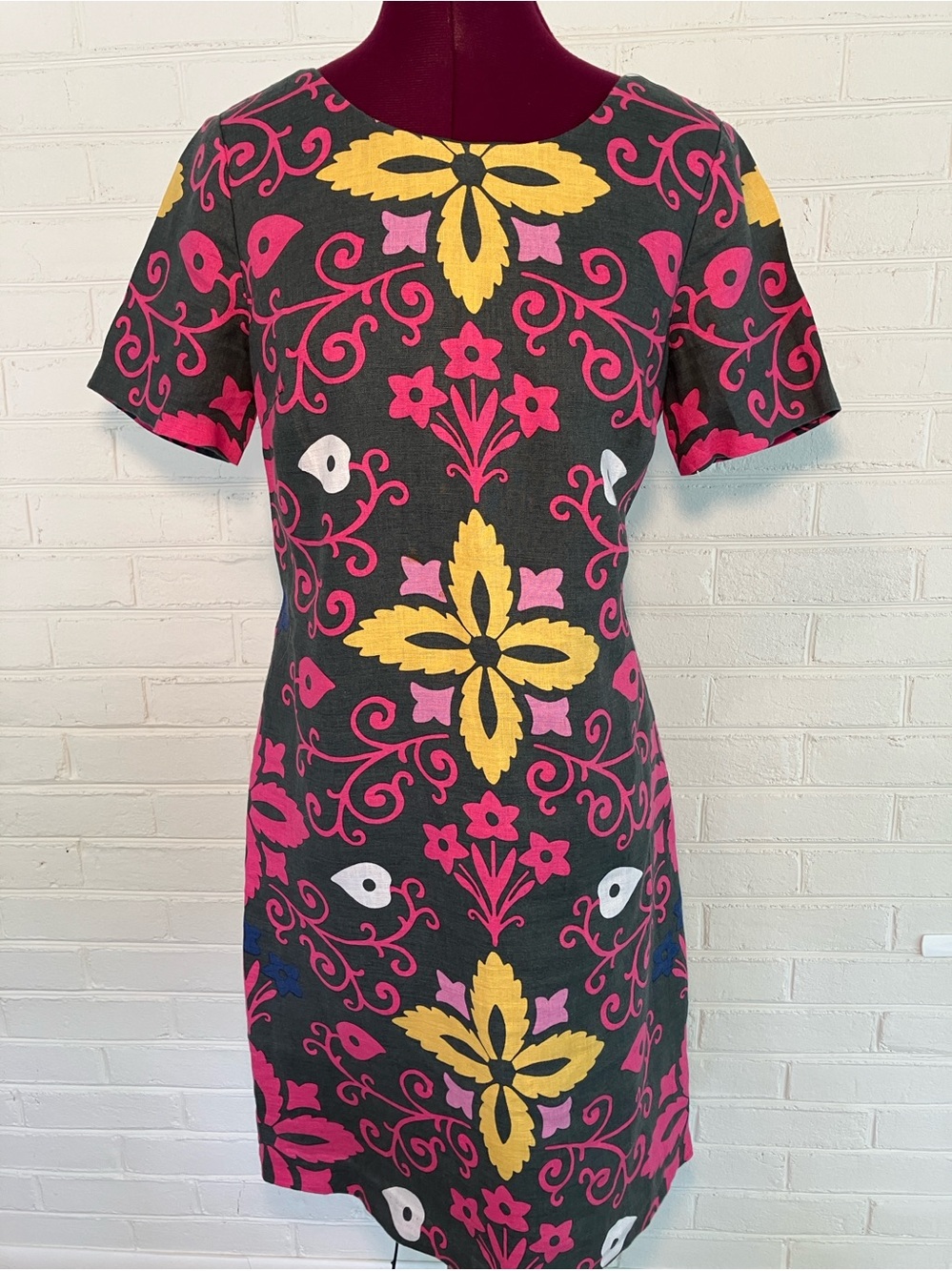Boden Bold Floral Print Linen Shift Dress US 6R